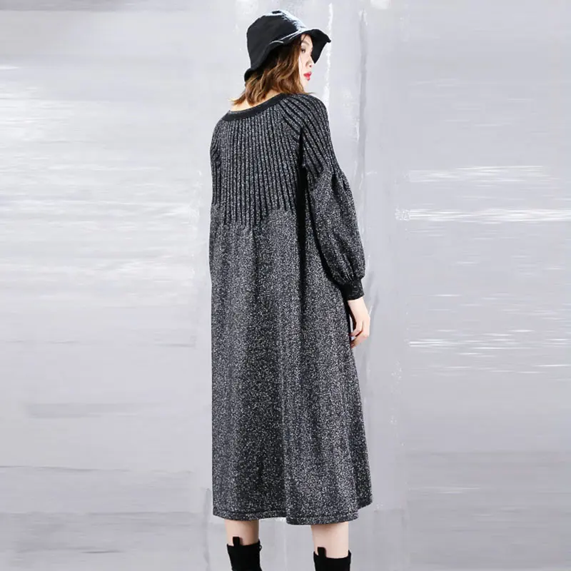 XITAO Плиссированное вязаное свободное платье женская одежда пуловер лоскутное элегантное платье в этническом стиле повседневное осеннее платье WQR2031