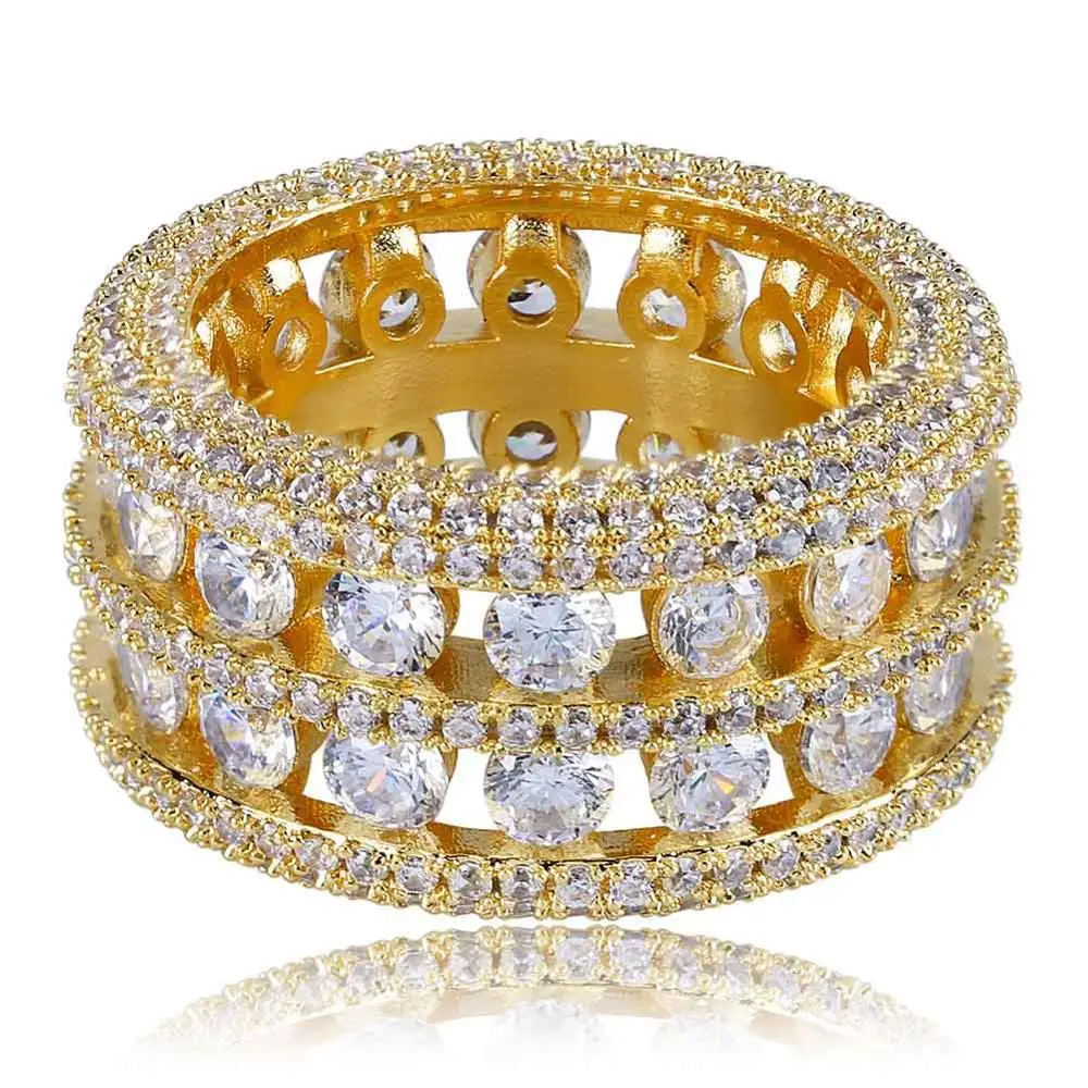 

Hip Hop Ring Brass Gold Silver Color Iced Out Micro Pave CZ 2 Row Bigger Width Rings Charm For Gifts Jewelry