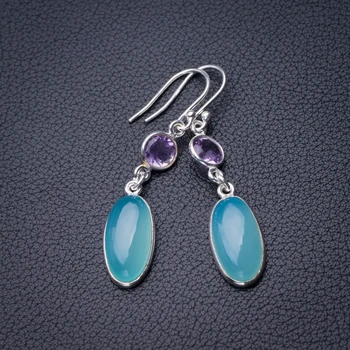 

StarGems Natural Chalcedony And Amethyst Handmade 925 Sterling Silver Earrings 1.75" D6673