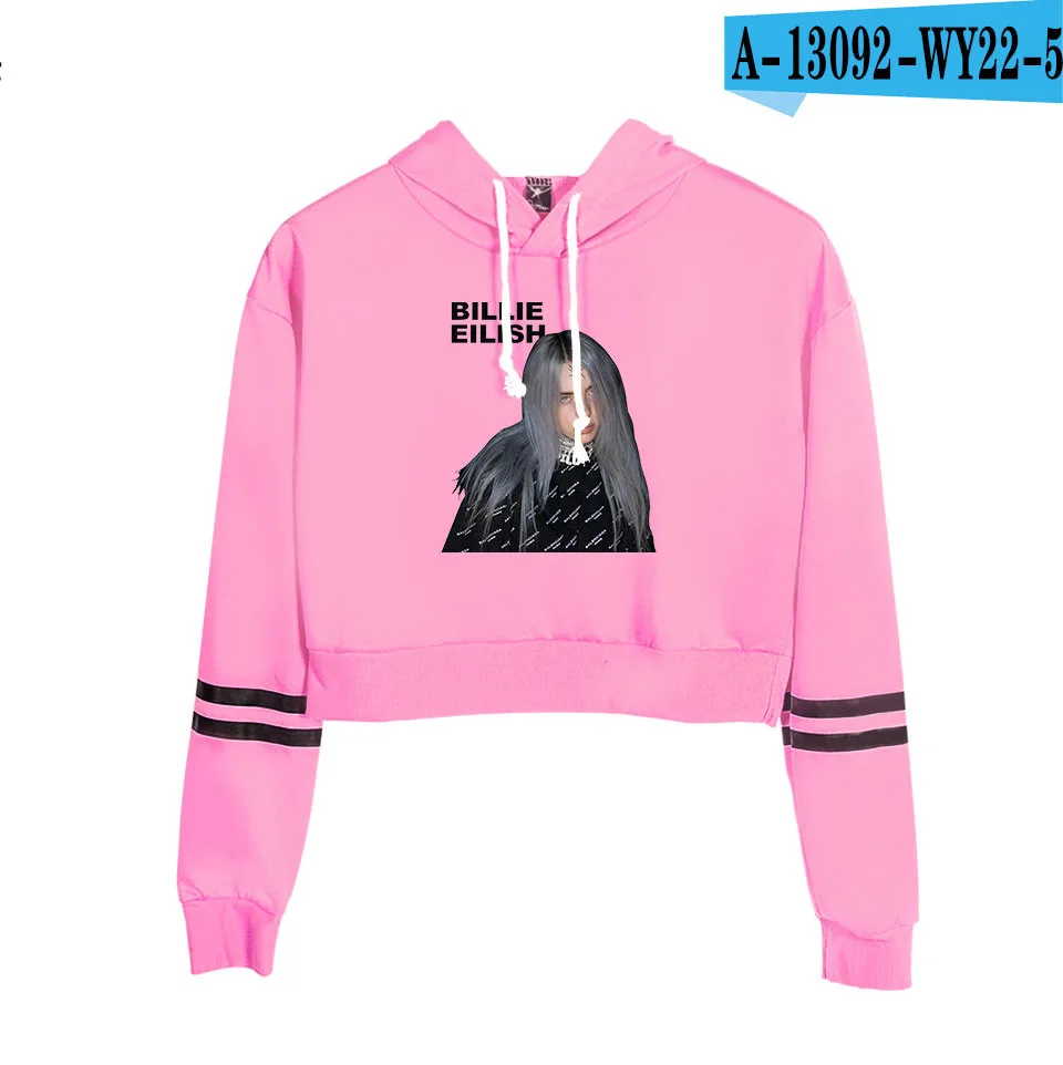 Красивый кроп Топ Billie Eilish толстовка с капюшоном, женские толстовки высокого качества Весна осень сексуальные толстовки Billie Eilish одежда - Цвет: Розовый