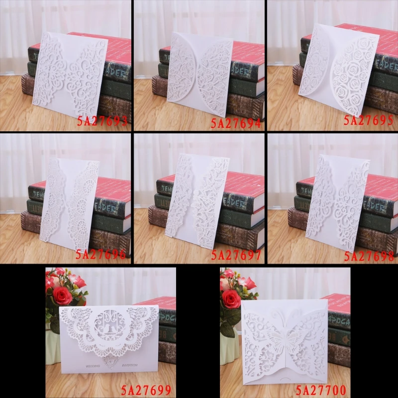  10Pcs Wedding Invitation Cards Kits With Envelopes Seals Personalized Printing D08D - 4.00036E+12