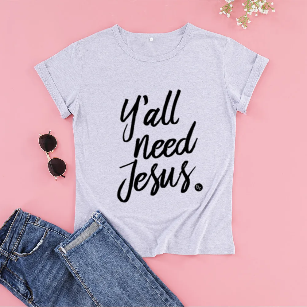 Женская футболка с коротким рукавом yall need jesus из 100% хлопка забавной надписью и
