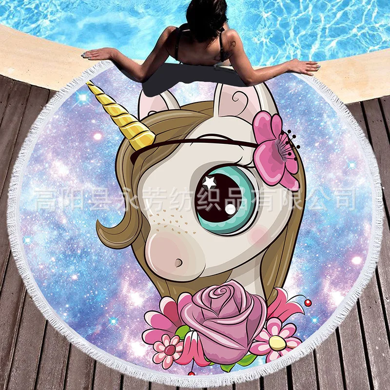 

SOURCE Digital Printing Unicorn Tassels round Beach Towel Logo Beach Towel