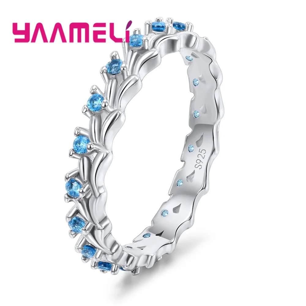 

2019 Latest Authentic 925 Sterling Silver Women Stackable Rings Shining Blue Cubic Zircon Handmade High Class Metal Jewelry