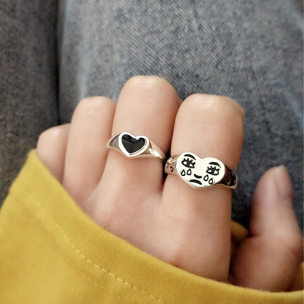 Anillos creativos de cara llorando para mujer, nueva moda femenina, anillo ajustable, joyería para mujer, Bar, joyas del Club nocturno, regalo, anillo de corazón