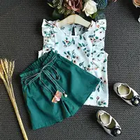 Filles vêtements à volants sans manches T-shirt + jupe 2 pièces ensembles bébé filles vêtements en mousseline de soie fleur imprimé enfant en bas âge tenues enfants A402 3