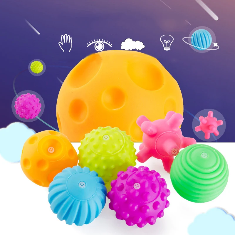 6 шт./компл., игрушки для новорожденных, погремушки, мячи для рук, Мягкие Резиновые Игрушки для ванны, детская игрушка для младенцев 0-12 месяцев, детские игрушки