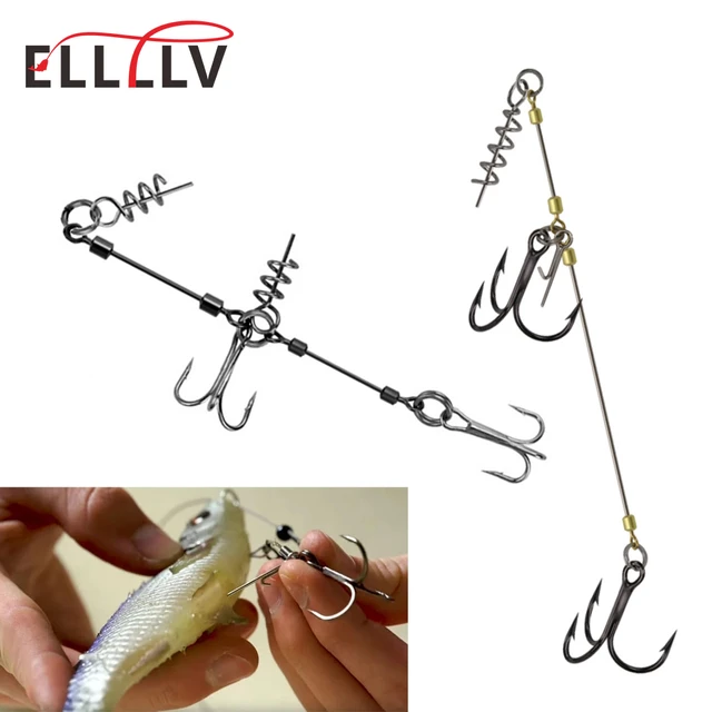 Ellllv S M L Fishing Soft Lure Steel Wire Rig Double Triple Hooks Set With  Screw Pin Soft