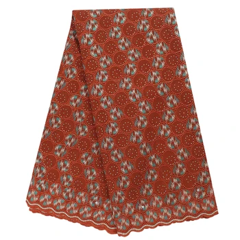 

Bestway Latest Orange Embroidery Cotton Swiss Voile Lace Fabric In Switzerland African 5 Yards Party stone Nigerian Lace Fabric