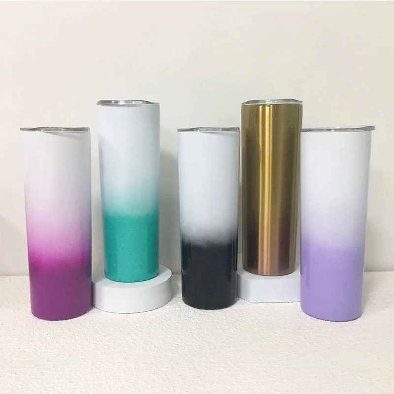 

8Pcs/Lot Gradient 20oz Skinny Tumbler With Lid Straw Water Bottle Colorful Eco-Friendly Vacuum Insulated Beer Cup For Gift