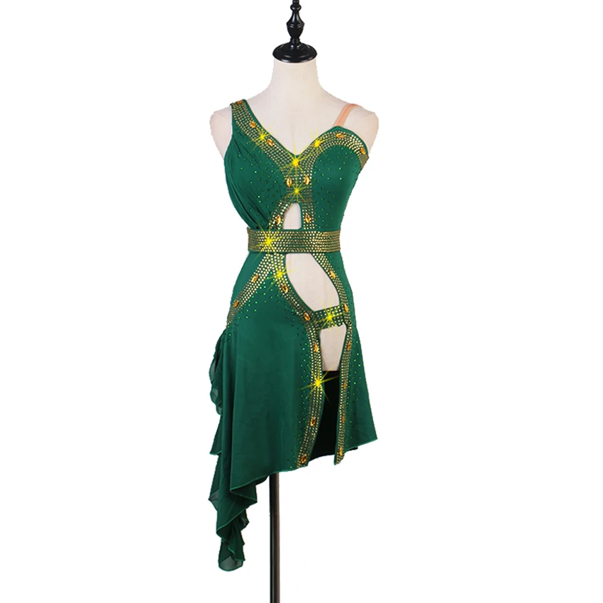 

Latin Wrap Dress Women Dance Standard Competition Performance Stage Costume Rhinestones Sexy Evening Gowns Concert Outfits