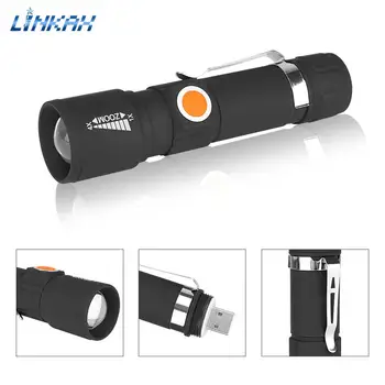 

Portable XPE LED Flashlight USB Rechargeable Zoomable 3 Modes Torch Waterproof Penlight Lamp With Tail Cover For Outdoor Camping