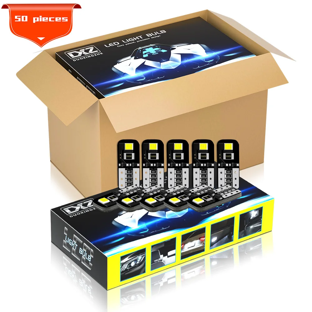 Светодиодные лампы DXZ 50 шт. W5W T10 Canbus 168 194 2 SMD белые автомобильные внутренние