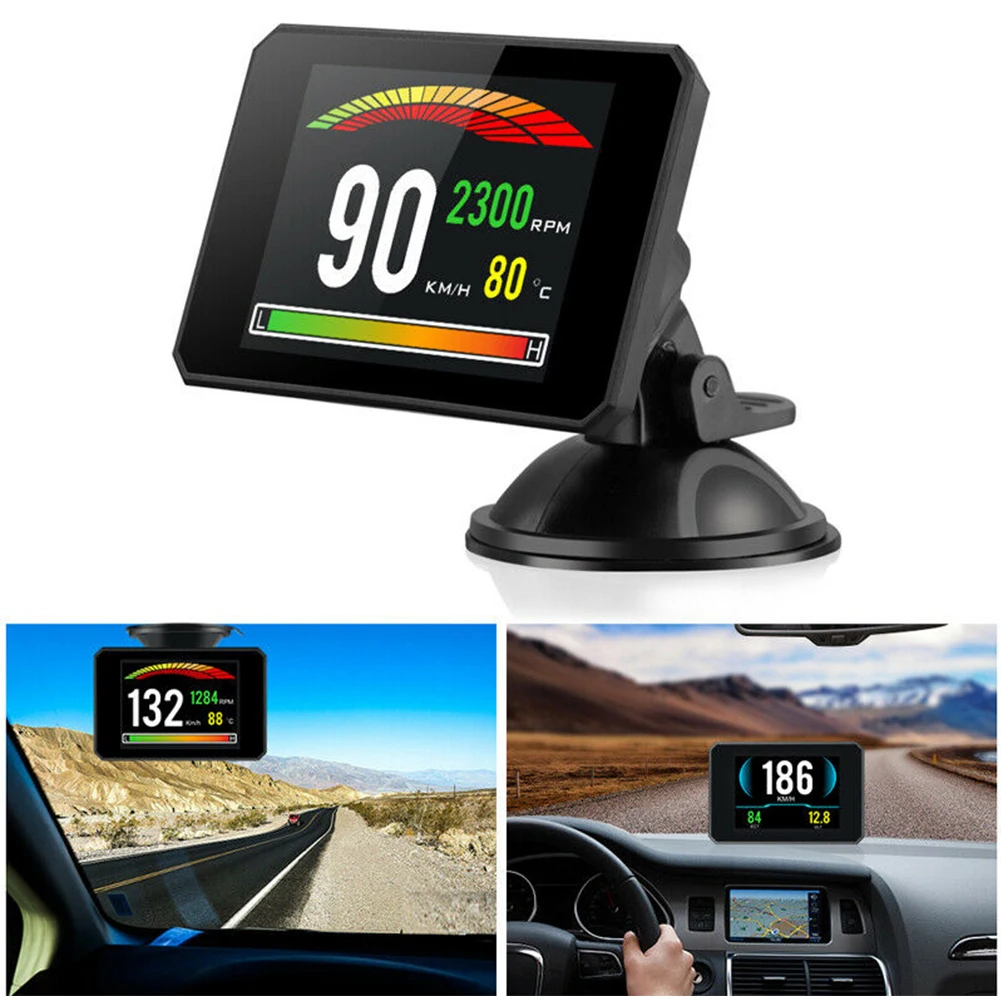 P16 с держателем, умные цифровые часы, система оборотов, одометр, OBD2 метр, универсальный дисплей, сигнализация скорости, Автомобильный многофункциональный