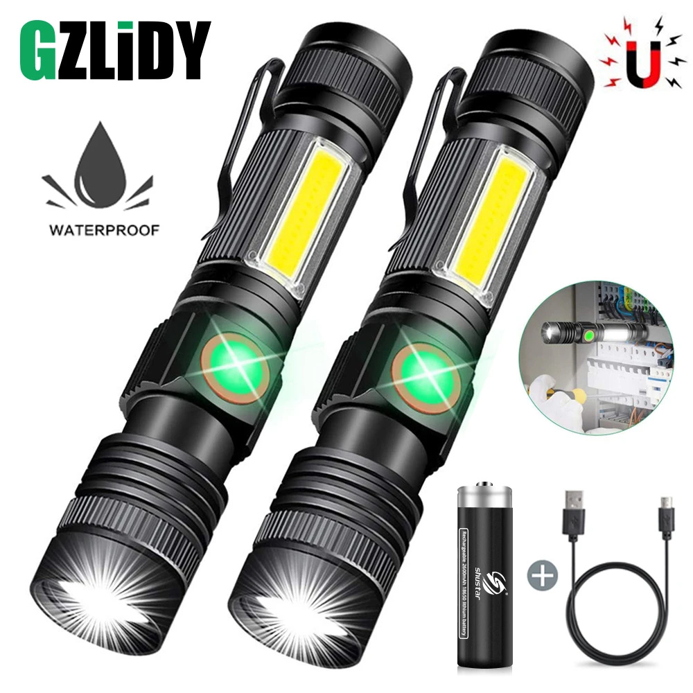 Rechtdoor Goneryl lade Krachtige XHP50/T6 Led Zaklamp Waterdicht Cob Zaklamp Met Staart Magneet  Zoomable Camping Lantaarn 2600Mah 18650 Usb Werk licht|LED-zaklampen| -  AliExpress