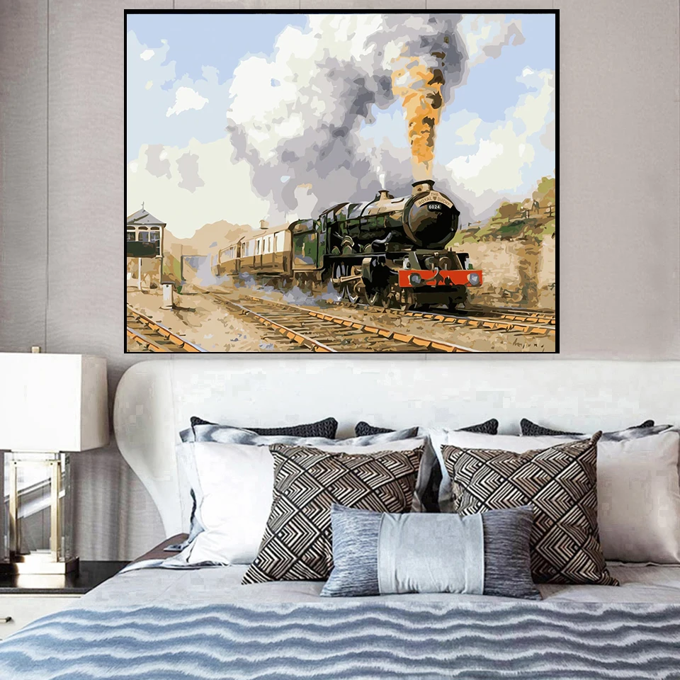 Картина маслом по номерам Поезд рисование на холсте ручная роспись подарочный