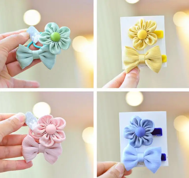 4pcs/set Children Hair Accessories  Baby Girls Bows Hair Ties Hair Clips For Girls Kids Elastic Hair Bands Hair Ties Ring Rope 4pcs ring half for ski doo 2004 elite 1500 1st edition 2nd edition 420933470 420933475