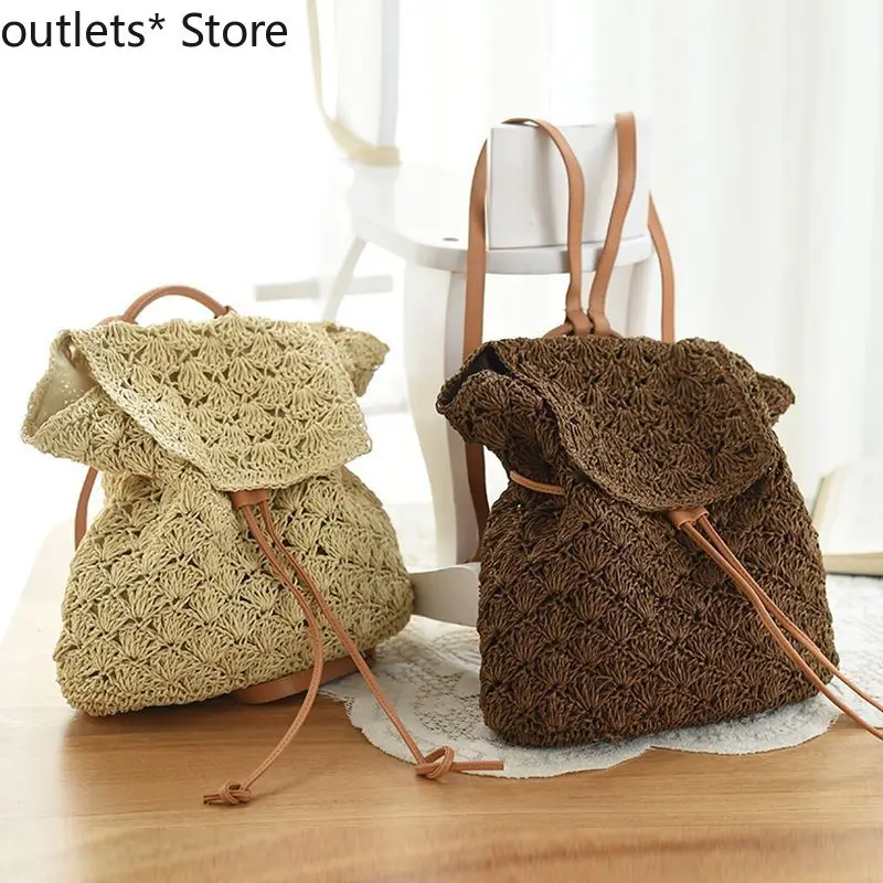 

The New Candy Color Fan Shoulders Handmade Paper Rope Woven Beach Female Straw Bag