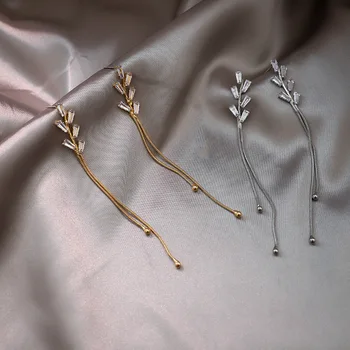 

2019 New Arrival Crystal Vintage Plant Women Dangle Earrings Leaf Fringed Zircon Long Earrings Drop Earrings Jewelry Earrings