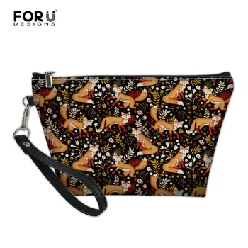 

FORUDESIGNS Floral Fox Print Women Makeup Bag PU Leather Small Cosmetic Case Zipper Travel Kit Organizer Pouch for Girls