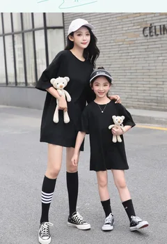 

Family Matching Clothes Summer Short Sleeve Black T shirt Mom and Daughter Matching Clothes Tops Tees Family Matching Outfits