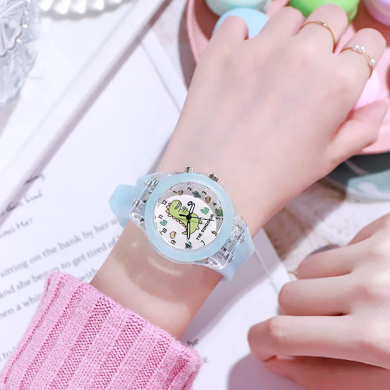 Fashion Cartoon Dinosaur Kids Watches Grils Flash Light Luminous Child Watch Boys Student Baby Gift Clock reloj infantil 4