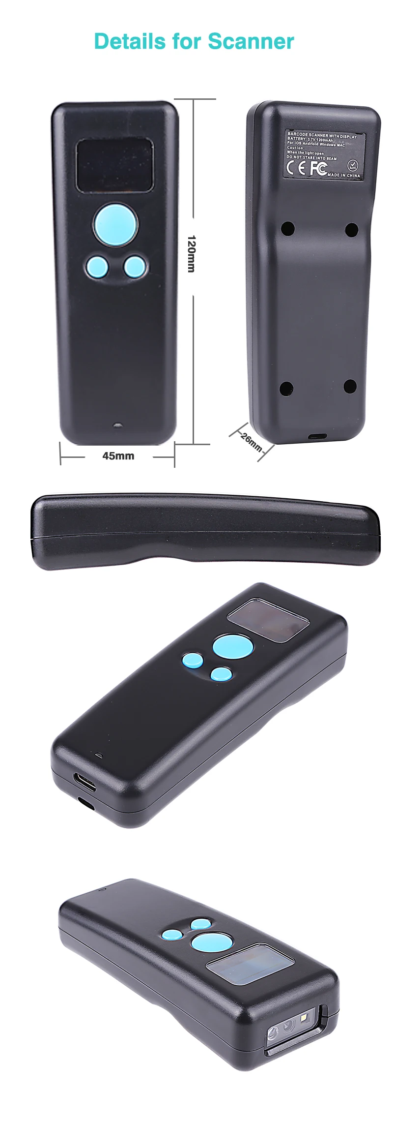 M8L Portable Wireless Barcode Scanner And M8D Mini Bluetooth 1D/2D QR Bar Code Reader PDF417 for IOS Android IPAD hand scanner