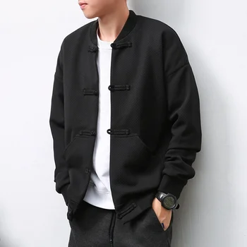 

Chinese Style Men Jacket Coat Retro Oriental Clothes Men Jacket Coat Black Streetwear Bomber Jacket Men 2019 Winter Black KK3016