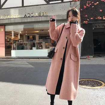 

Winter Woman Coats 2019 Autumn and Winter New Coat Woolen Coat Cashmere Herringbone Pattern Long Woolen Coat Female