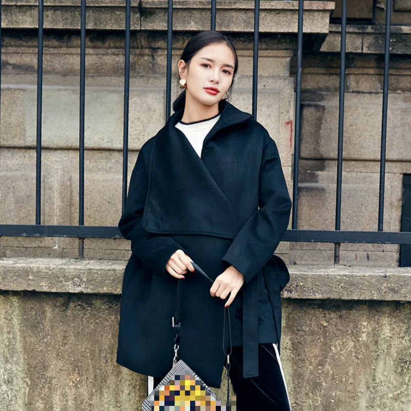 XUXI Новое модное осенне-зимнее шерстяное пальто для женщин однобортное с поясом и воротником из нитей одноцветное пальто для женщин FZ0292