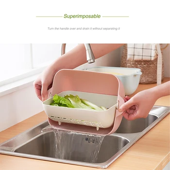 

Double-layer Fruit Vegetable Storage Basket Drain Basket Kitchen Multi-function Vegetable Creative Double-layer Rotatable Basket