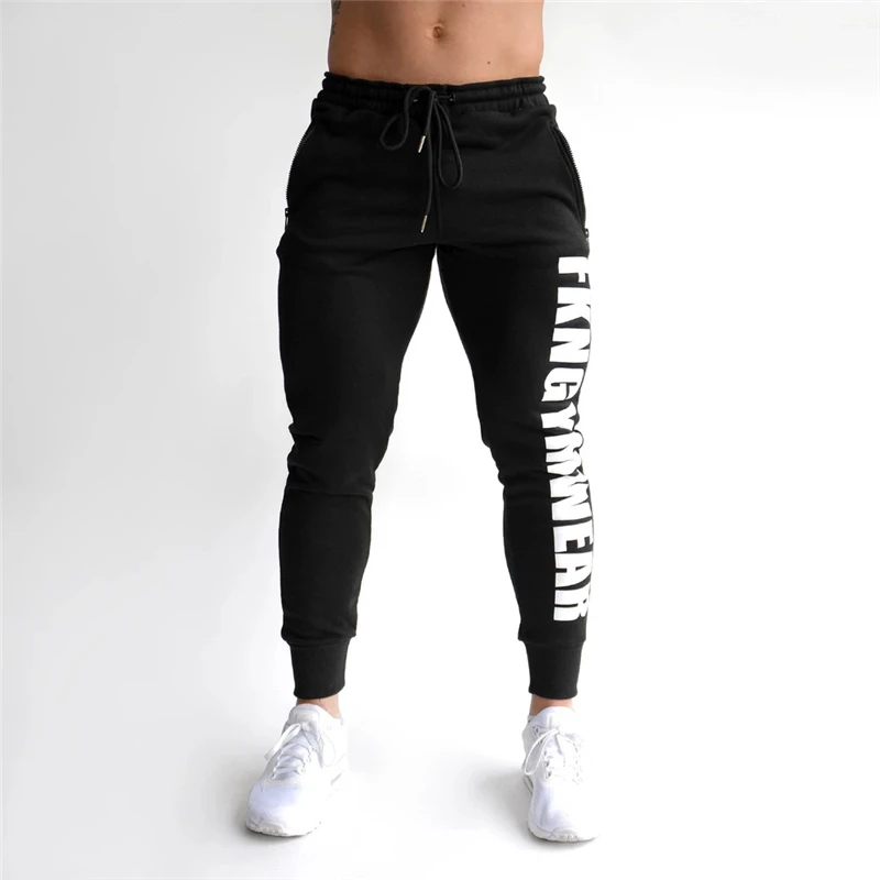 

2019 Autumn Gyms Men's Pants Joggers Skinny Sweat Pants printing Tights Sweatpants For Men Side Zipper Sheer Trouser Pants