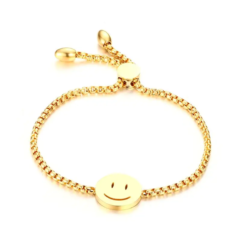 

Vnox Trendy Heart Smiley Face ID Tag Bracelets for Women Adjustable Chain