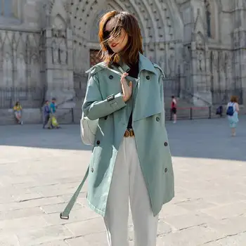 

Spring Elegant Trench Coat Women's Casual Loose Overcoat Double-Breasted Armband Button Details Windbreaker Outwear Sale Z159