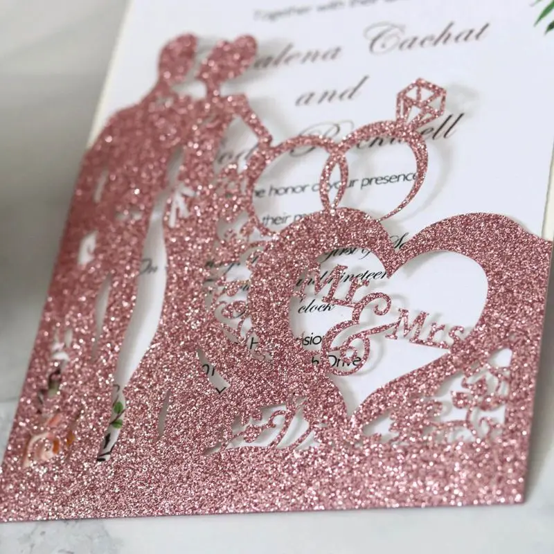  10pcs/set Glitter Laser Cut Ring Wedding Invitations Card Wedding Party Supplies - 4.00031E+12