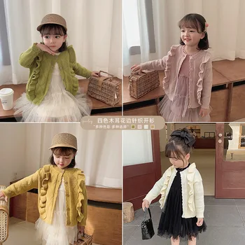 

Girls Simple Frilled Sweater 2020 New Style Spring and Autumn Children Long Sleeve Knitted Cardigan Cotton Jacket Baby Top Cloth