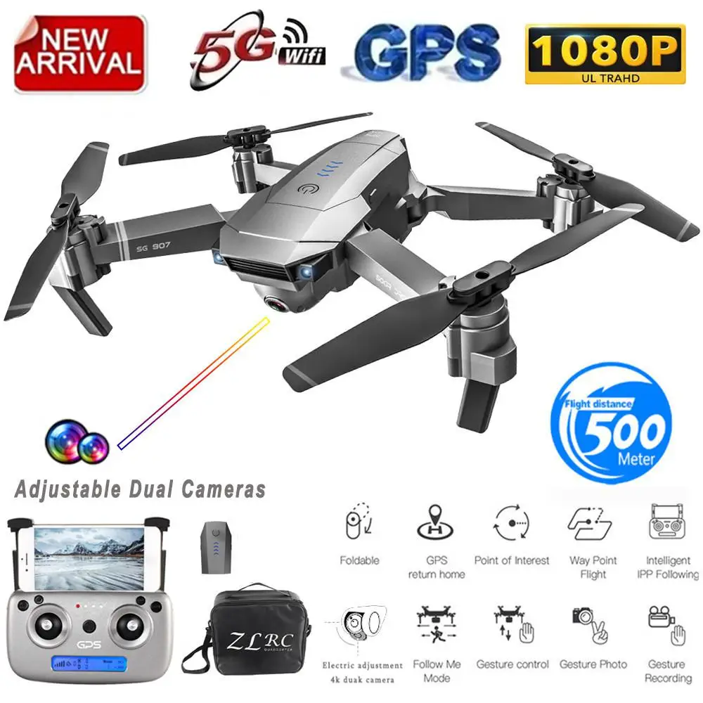 1080P 1 battery SG907 gps Дрон с камерой 4K 5G Wifi RC Квадрокоптер оптический поток складной мини Дрон 1080P HD камера Дрон - Цвет: 1080P 1 battery