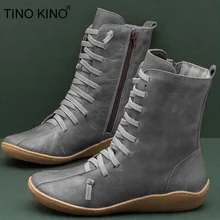 TINO KINO/новые женские ботильоны модные женские ботинки из искусственной кожи на молнии удобная женская обувь на плоской подошве со шнуровкой; большие размеры