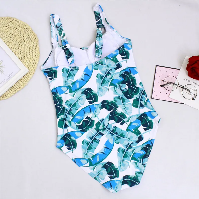 2020 Vintage One Piece Swimsuit Women Swimwear Leaf Print 1 Piece Swim Suit Strapless Bathing Suits Plus Size Monokini 11 Colors