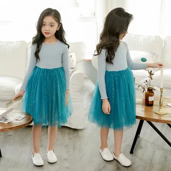 

Autumn Winter Kids Long-sleeved Split Joint Dresses For Girls Children Clothing Sequins Stars Tutu Casual Princess Party Dress