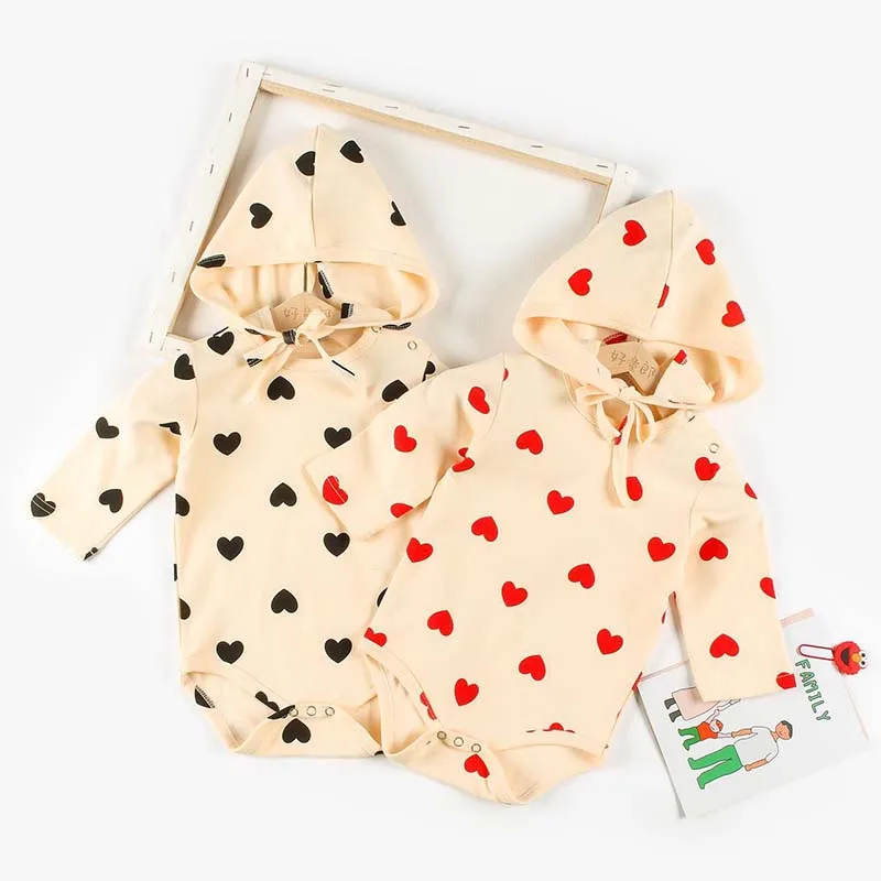 

Spring Autumn Baby Love Heart Printing Rompers + Hat 2Pcs Newborn Romper Baby Girls Romper Long Sleeve Baby Jumpsuit Clothes