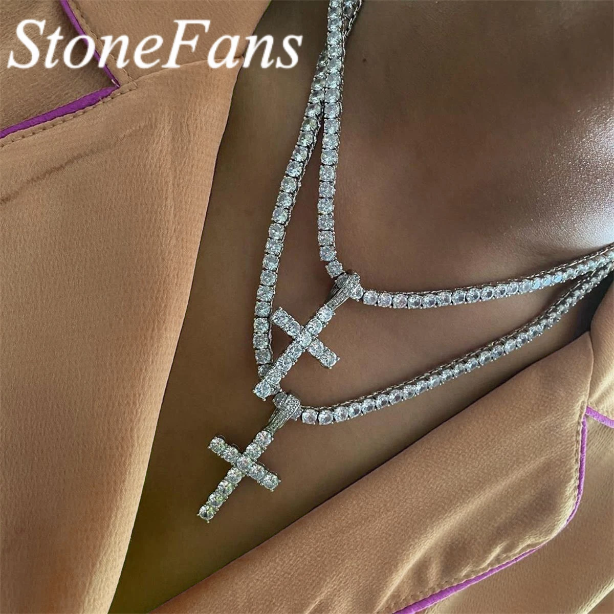 Stonefans Big Cross Necklace Men Gold 
