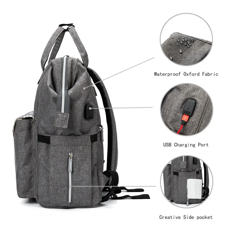 Fashion Diaper Bag Multi-pocket Mummy Maternity Nappy Bag With USB Large Capacity Printed Stroller Travel Backpack Baby Care Bag