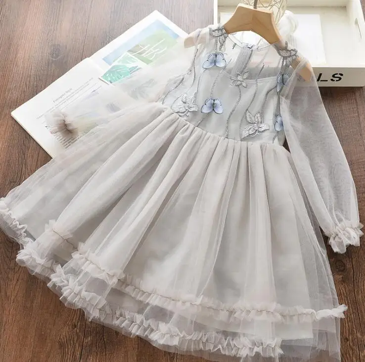 Новинка года; сезон весна; сетчатые платья феи с бабочками для маленьких девочек; милая мягкая одежда принцессы для девочек; 5 шт./партия;