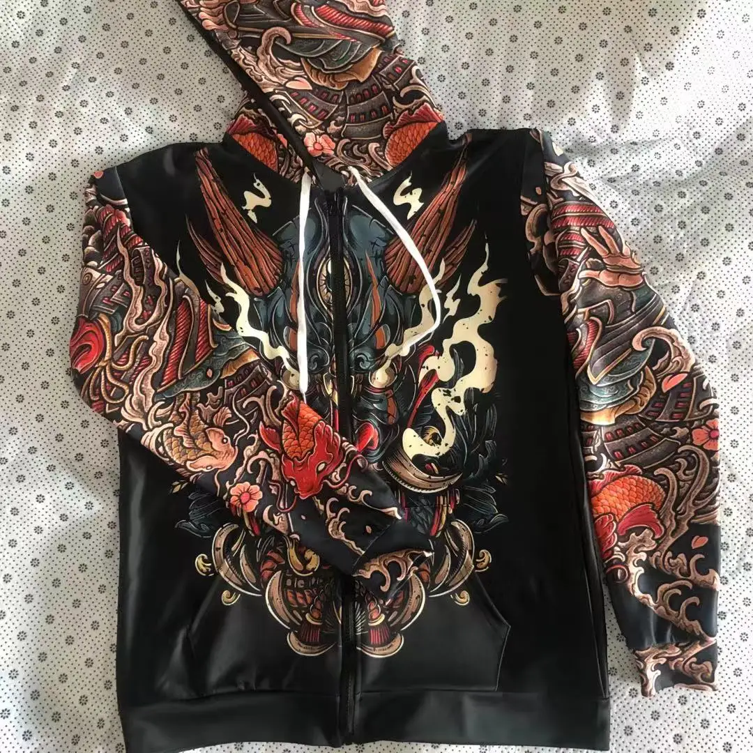 Tessffel Japan Samurai Tattoo 3D Printed New Men's Sweatshirt Harajuku Zipper Hoodie Casual Unisex Jacket Pullover Style-2 5