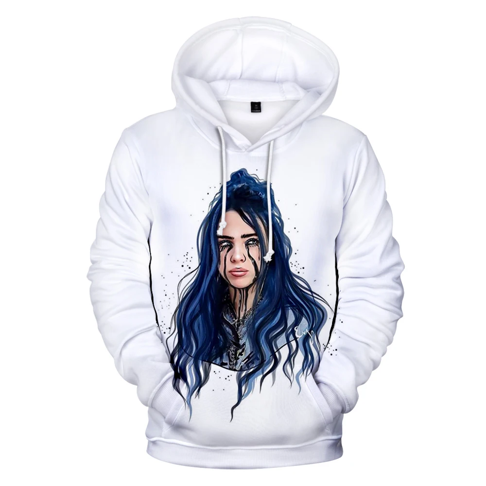 

White Print American singer Billie Eilish 3D Hoodies women Men pullovers Casual Kids Autumn Billie Eilish 3D Hoody Sweatshirts