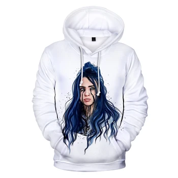 

White Print American singer Billie Eilish 3D Hoodies women Men pullovers Casual Kids Autumn Billie Eilish 3D Hoody Sweatshirts