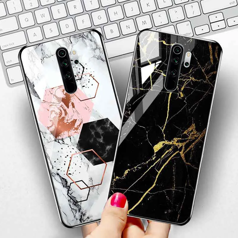 Tempered Glass Case For Xiaomi Redmi Note 8 Pro 7 8T Cases Marble Protective Bumper For 2