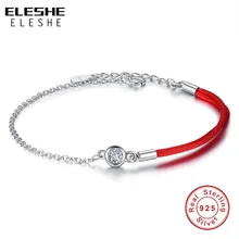 ELESHE, 925 пробы, серебряный браслет для женщин, кристалл, Круглый, очаровательный, браслеты на удачу, Красная Нить, веревка, браслет на цепочке, Женские Ювелирные изделия