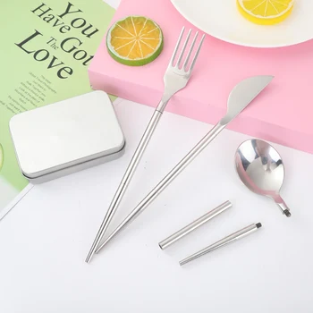 

Stainless Steel 3-in-1 Dinnerware Set Pocket Size Reusable Metal Cutlery Spoon Fork Set For Travel Outdoor Picnic BBQ TOOL
